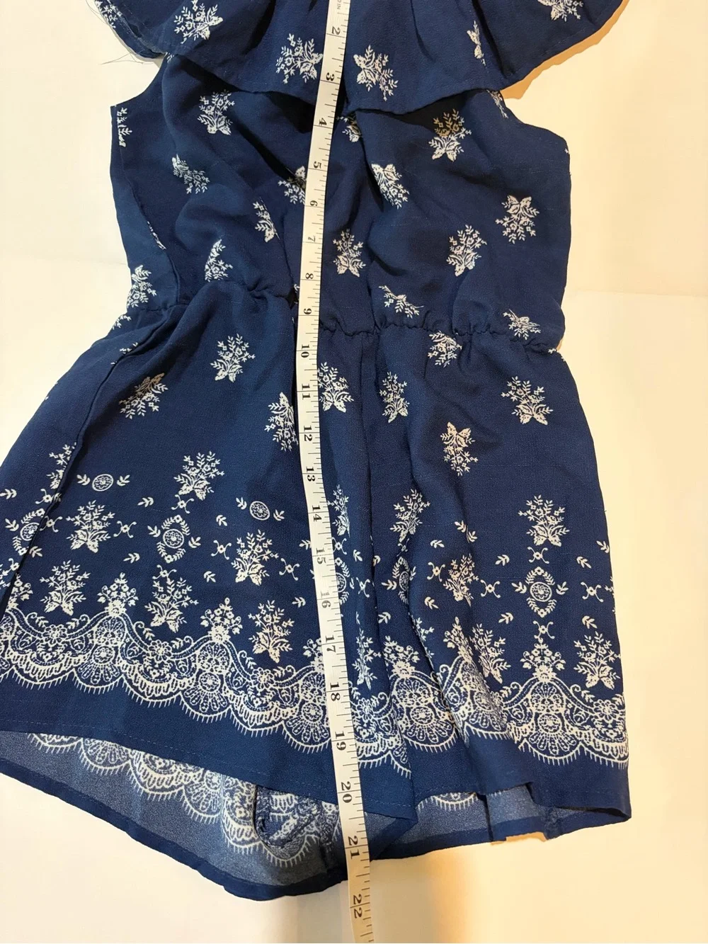 Heart & Arrow Girls Size 12 Navy Blue Floral Romper Ruffle Off Shoulder Boho